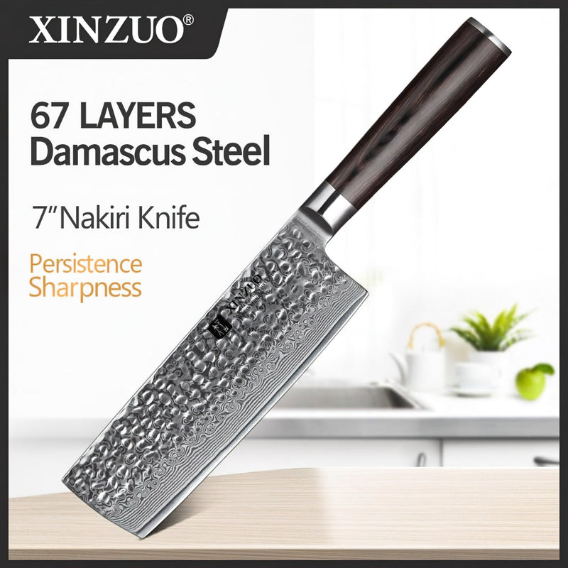 Xinzuo Professional Nakiri Knife Damascus Steel Stria He Series