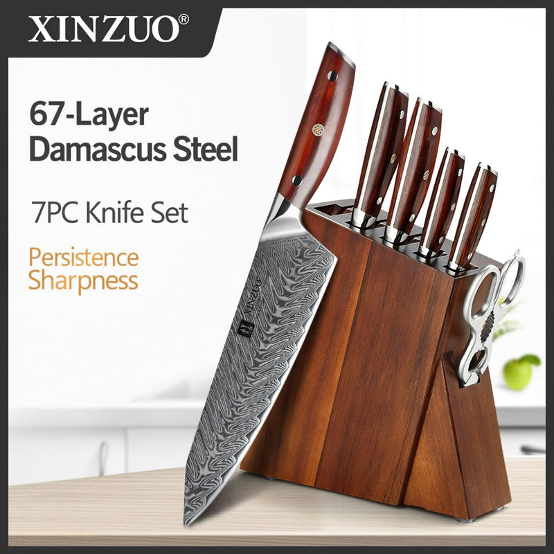 Xinzuo Professional Damascus Kitchen Knife Set 7 Pieces Yi Series