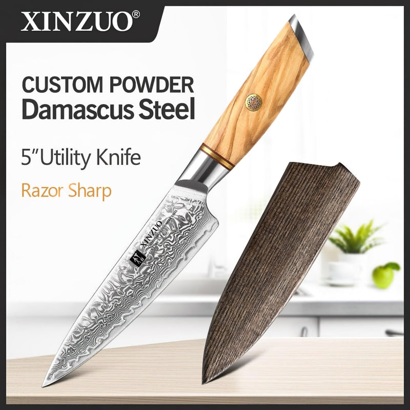 Xinzuo Professional Utility Knife Damascus Steel Lan Series