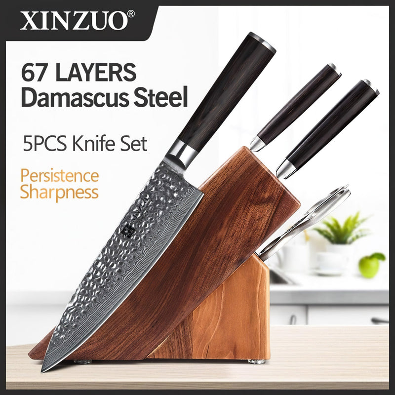 Xinzuo Professional Damascus Knife Set 5 Pieces Stria He Series 