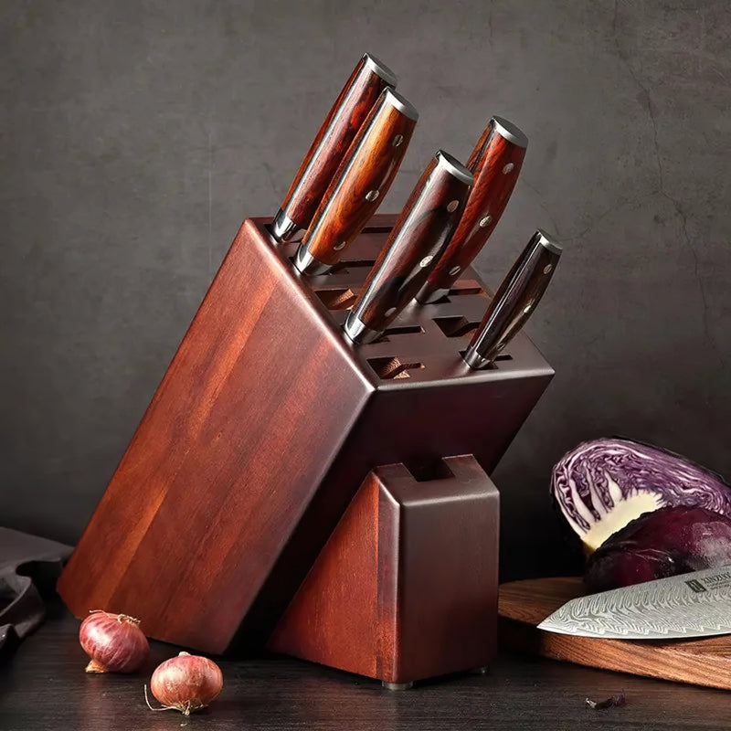 Kitchen Knife Block Holder, Acacia Wood Knife Block - 10 Slots