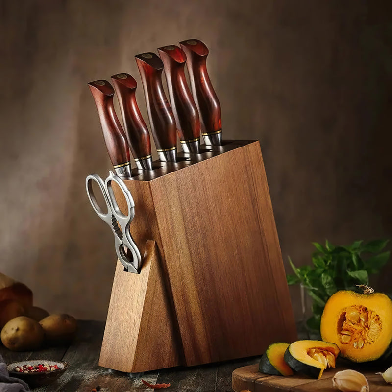 Damascus 7 Piece Knife Block Set 002 - Professional Master Series Knives