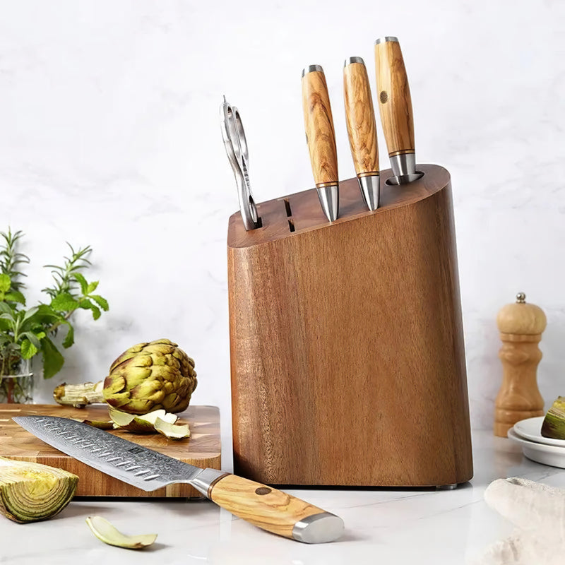 Kitchen Knife Block Holder, Acacia Wood Knife Block - 6 Slots