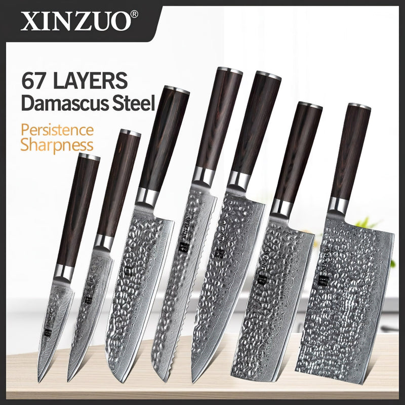 Xinzuo Professional Damascus Kitchen Knife Set 7 Pieces Stria He Series