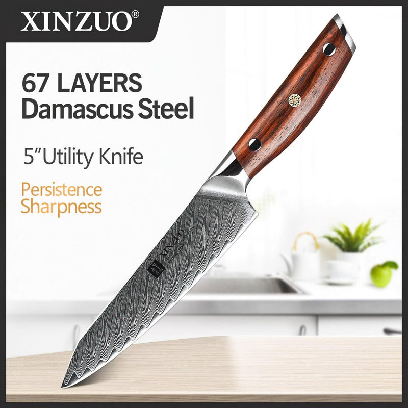 Xinzuo Professional Utility Knife Damascus Steel Yi Series