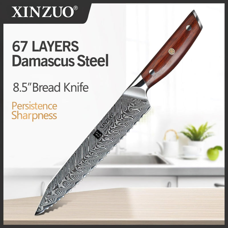 Xinzuo Professional Bread Knife Damascus Steel Yi Series