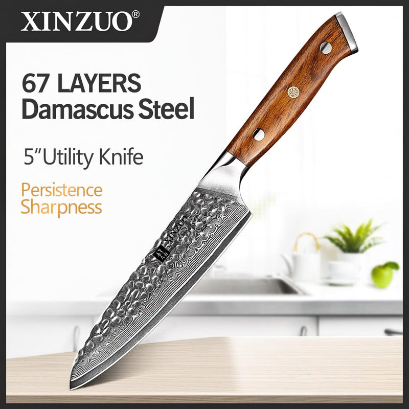 Xinzuo Professional Utility Knife Damascus Steel Stria Yu Series