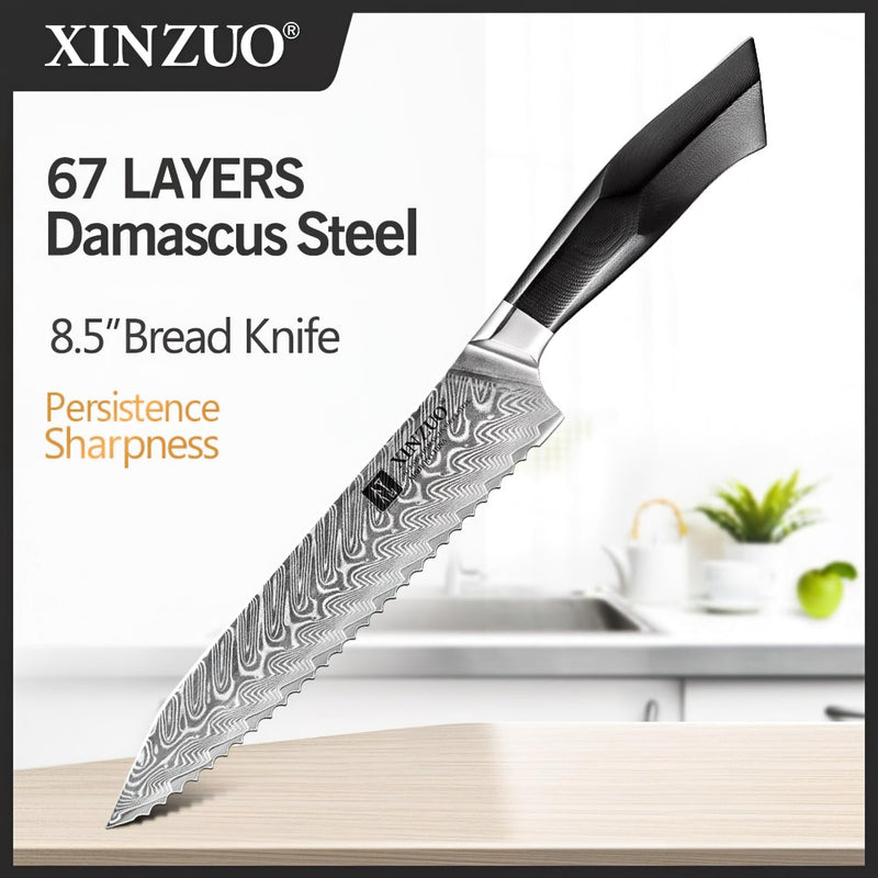 Xinzuo Professional Bread Knife Damascus Steel Feng Series