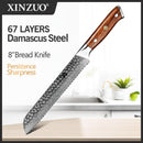 Xinzuo Professional Bread Knife Damascus Steel Stria Yu Series