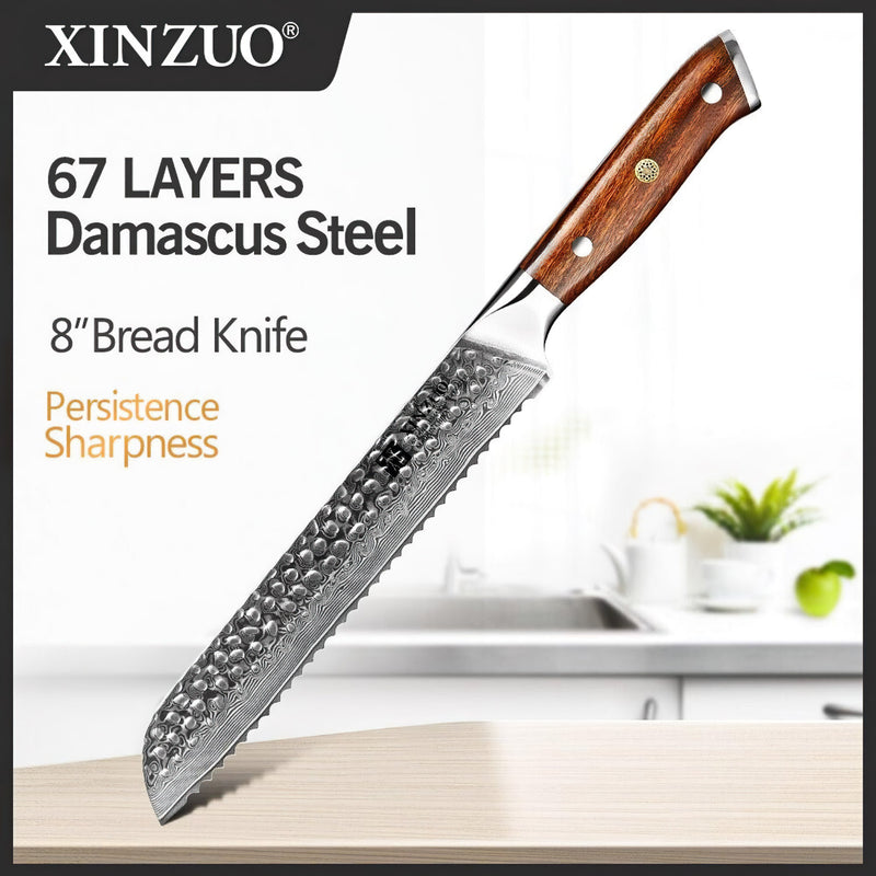 Xinzuo Professional Bread Knife Damascus Steel Stria Yu Series