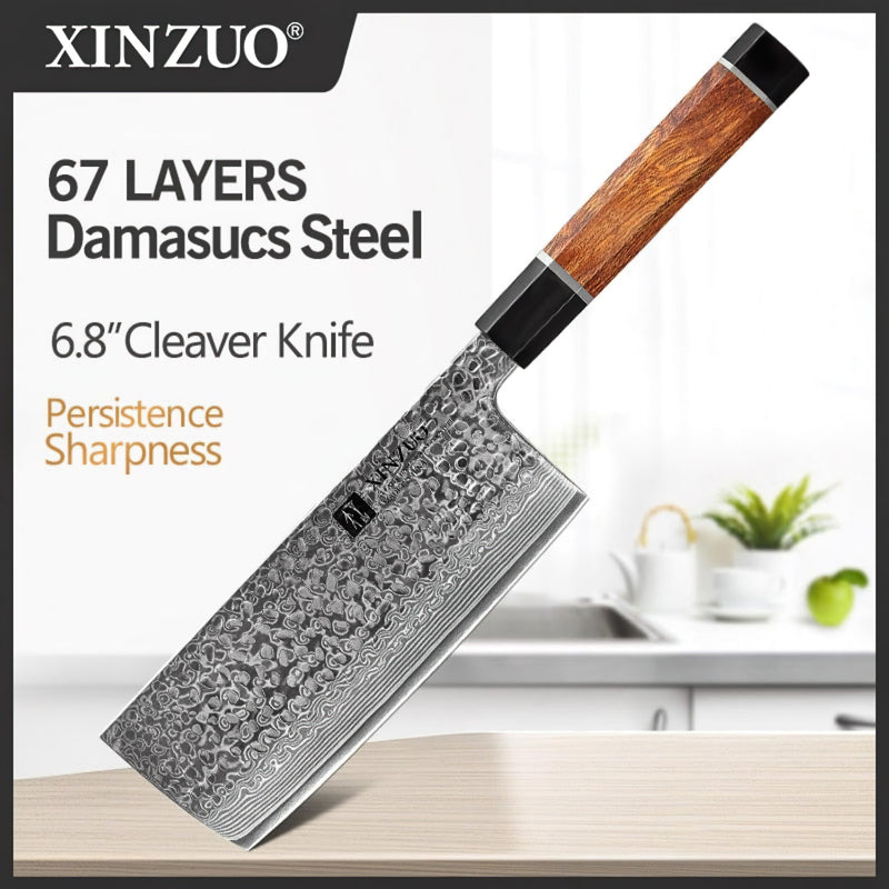 Professional Cleaver Knife Damascus Steel Stria Zhen Series