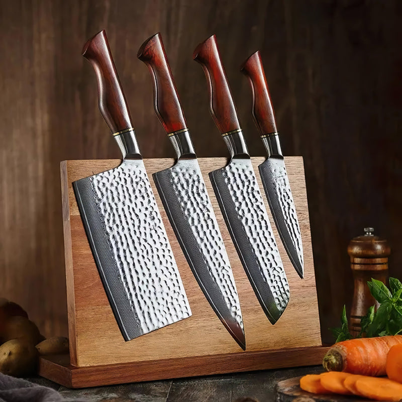 Damascus 5 Piece Knife Block Set - Professional Master Series Knives