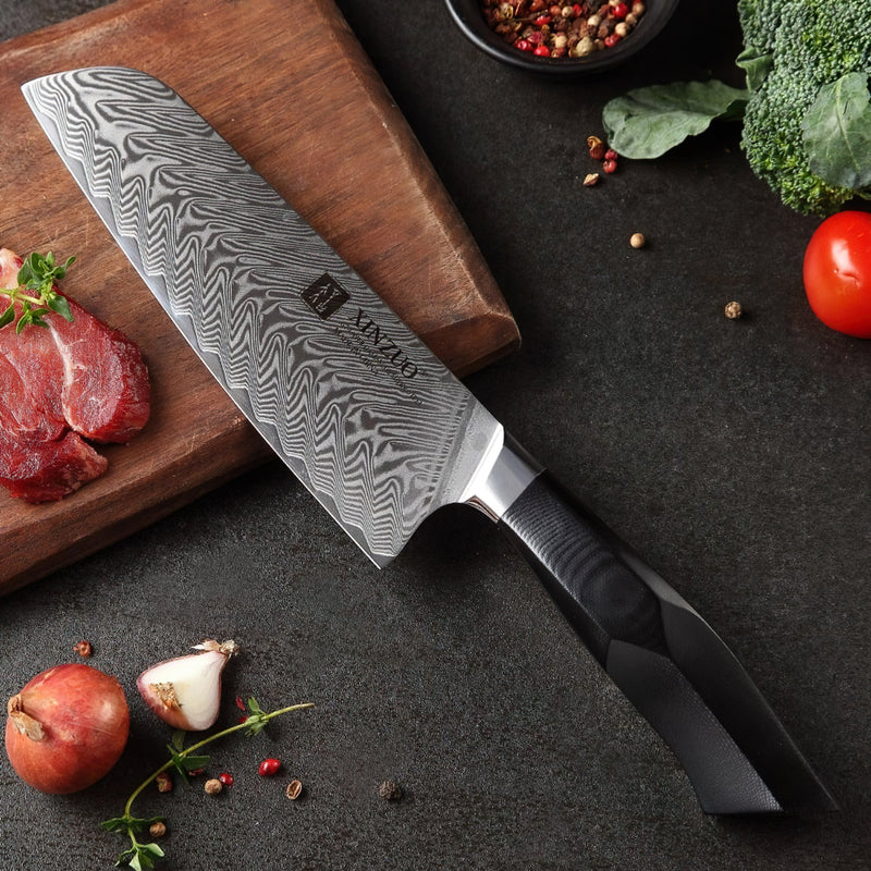 Xinzuo Professional Santoku Knife Damascus Steel Feng Series