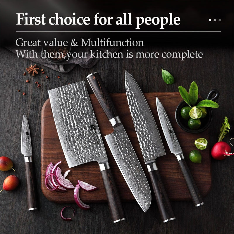 Xinzuo Professional Damascus Kitchen Knife Set 6 Pieces With Block Stria He Series