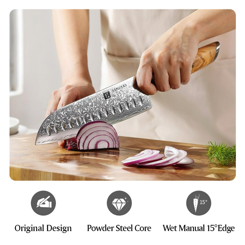 Xinzuo Professional Santoku Knife Damascus Steel Lan Series