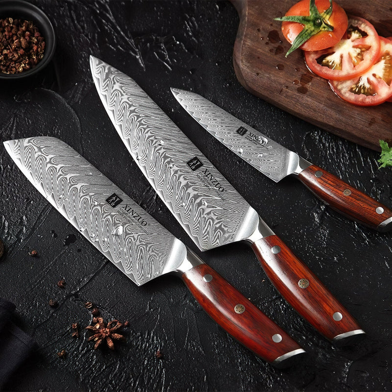 Xinzuo Professional Damascus Kitchen Knife Set 3 Pieces Yi Series