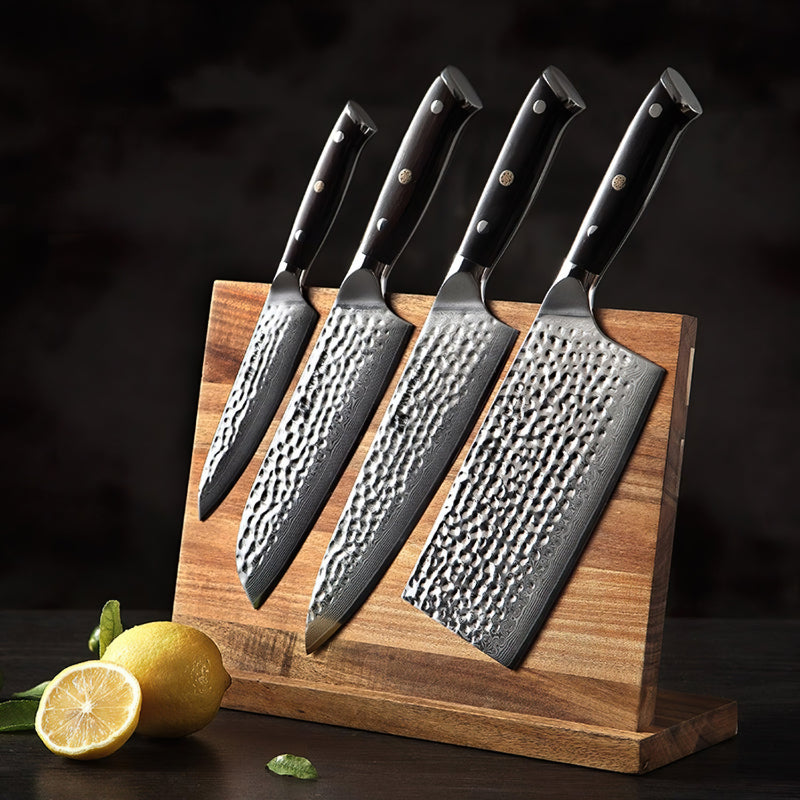 Xinzuo Professional Damascus Kitchen Knife Set 4 Pieces Ebony Yu Series