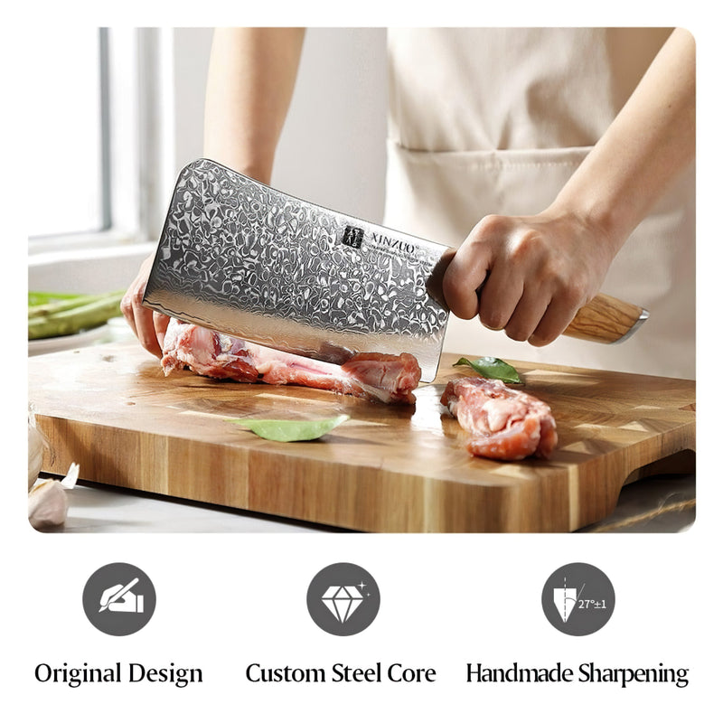 Xinzuo Professional Bone Chopper Knife Damascus Steel Lan Series