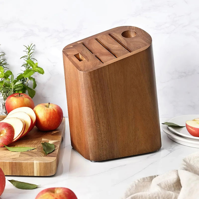 Kitchen Knife Block Holder, Acacia Wood Knife Block - 6 Slots