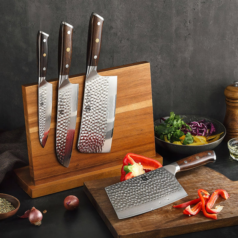 Xinzuo Professional Damascus Kitchen Knife Set 5 Pieces With Block Stria Yu Series