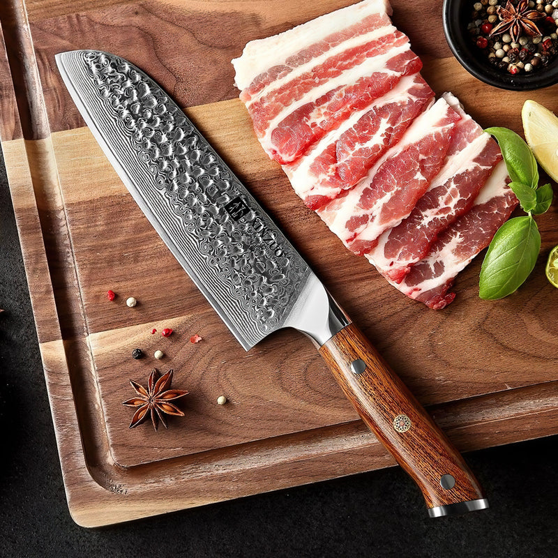 Xinzuo Professional Santoku Knife Damascus Steel Stria Yu Series