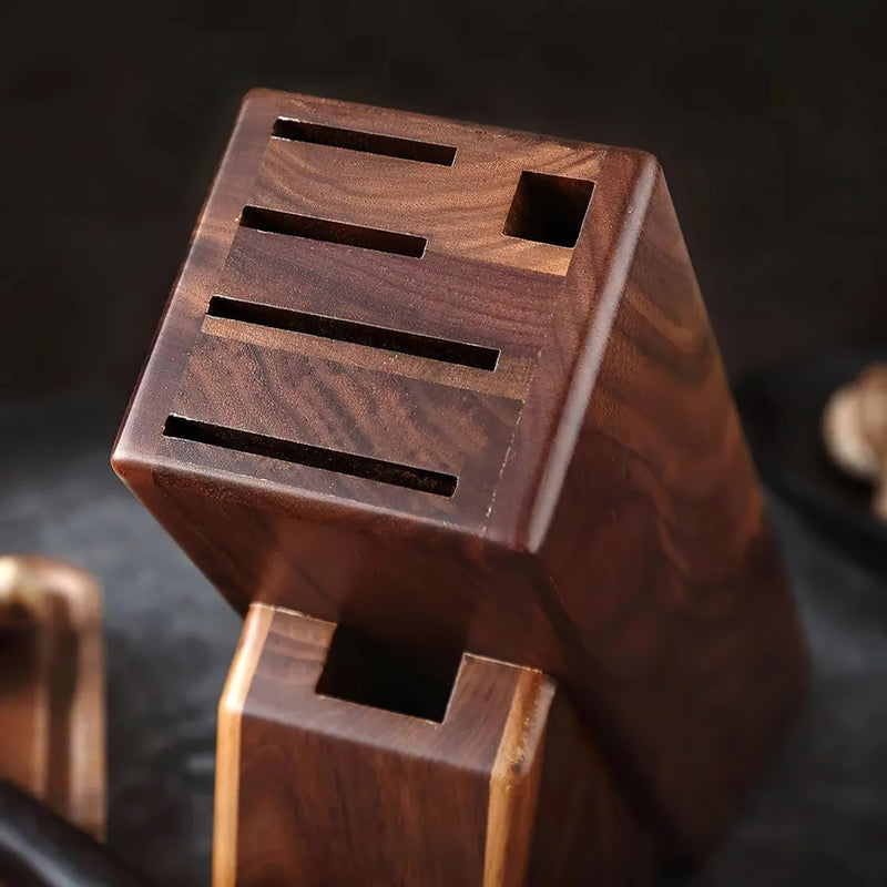 Natural Walnut Wood Knife Block Holder With 6 Slots