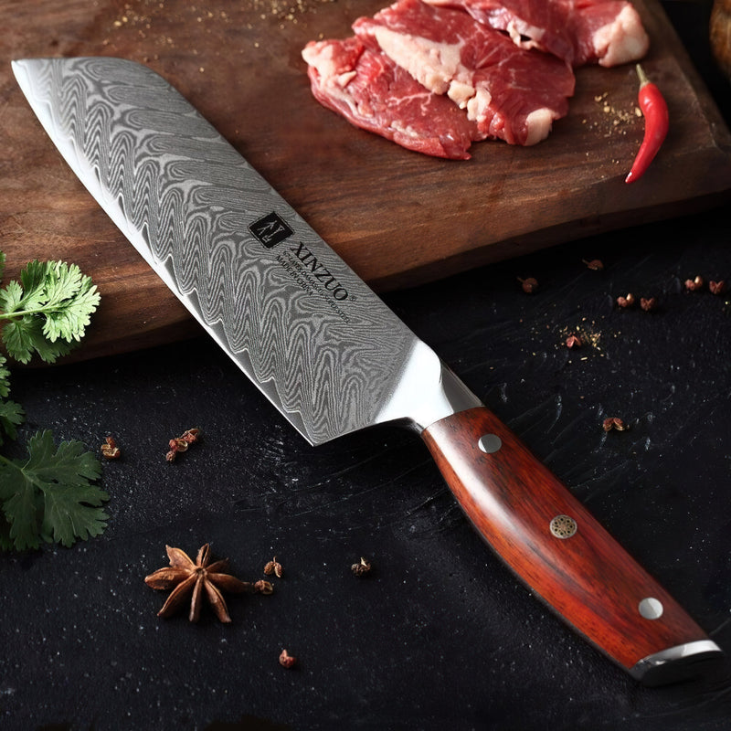 Xinzuo Professional Santoku Knife Damascus Steel Yi Series