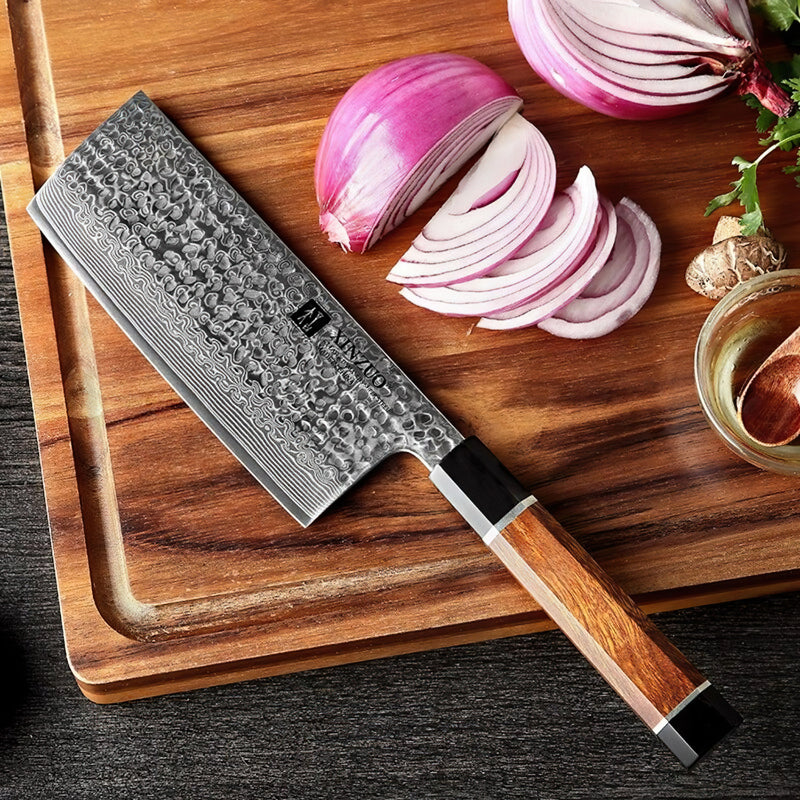 Professional Cleaver Knife Damascus Steel Stria Zhen Series