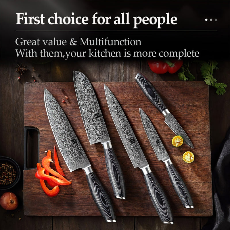 Xinzuo Professional Damascus Kitchen Knife Set 5 Pieces Ya Series