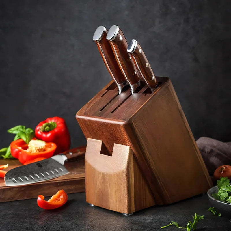 Kitchen Knife Block Holder, Acacia Wood Knife Block - 5 Slots