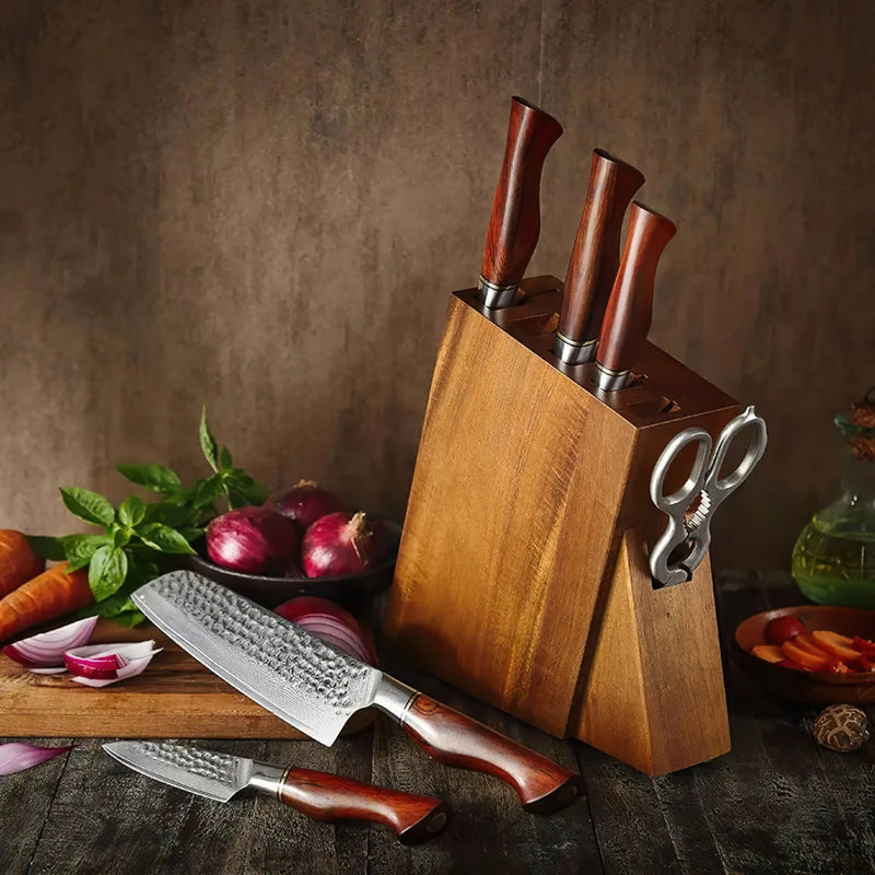 Damascus 7 Piece Knife Block Set 002 - Professional Master Series Knives