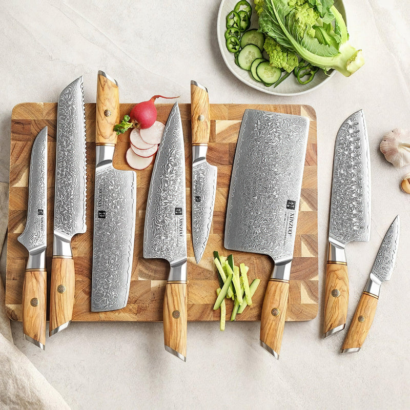 Xinzuo Professional Damascus Kitchen Knife Set 8 Pieces Lan Series