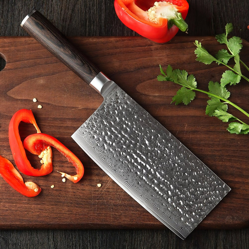 Professional Cleaver Knife Damascus Steel Stria He Series