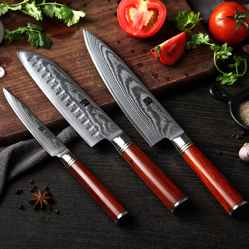 Xinzuo Professional Damascus Kitchen Knife Set 3 Pieces He Series