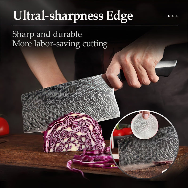 Professional Cleaver Knife Damascus Steel Feng Series