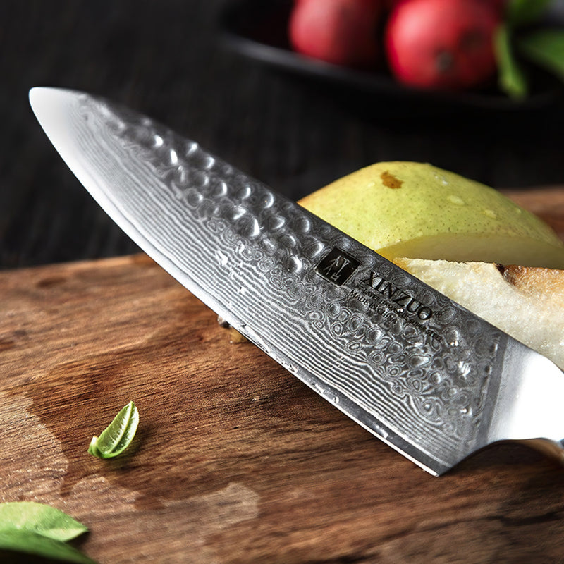 Xinzuo Professional Utility Knife Damascus Steel Ebony Yu Series