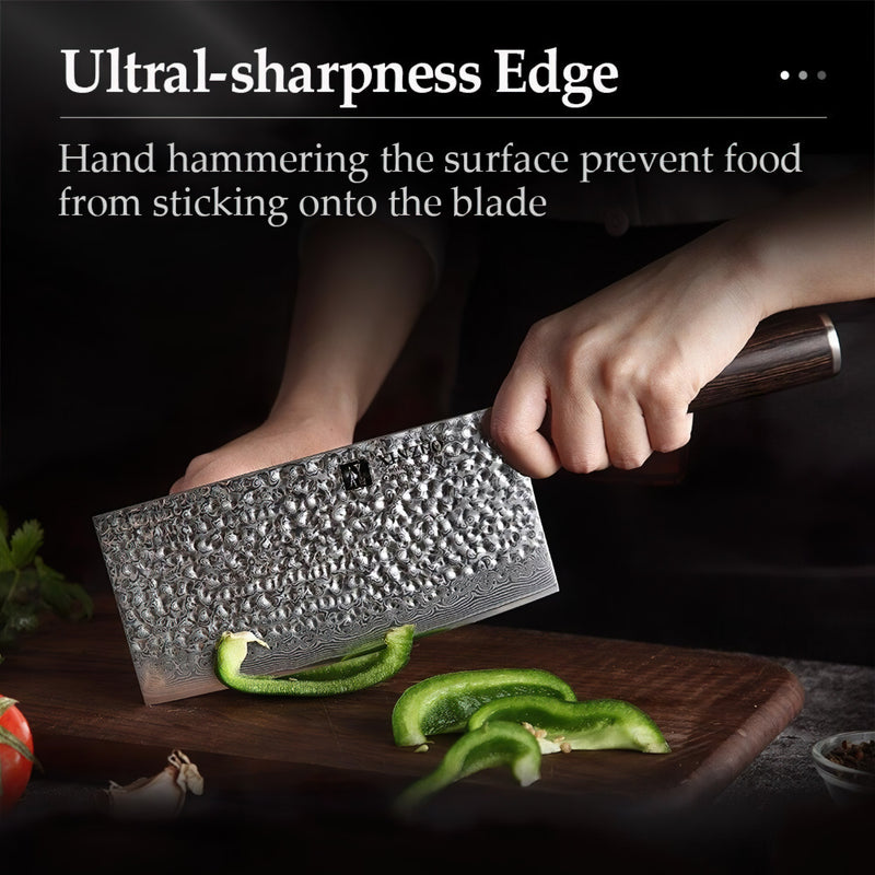 Professional Cleaver Knife Damascus Steel Stria He Series