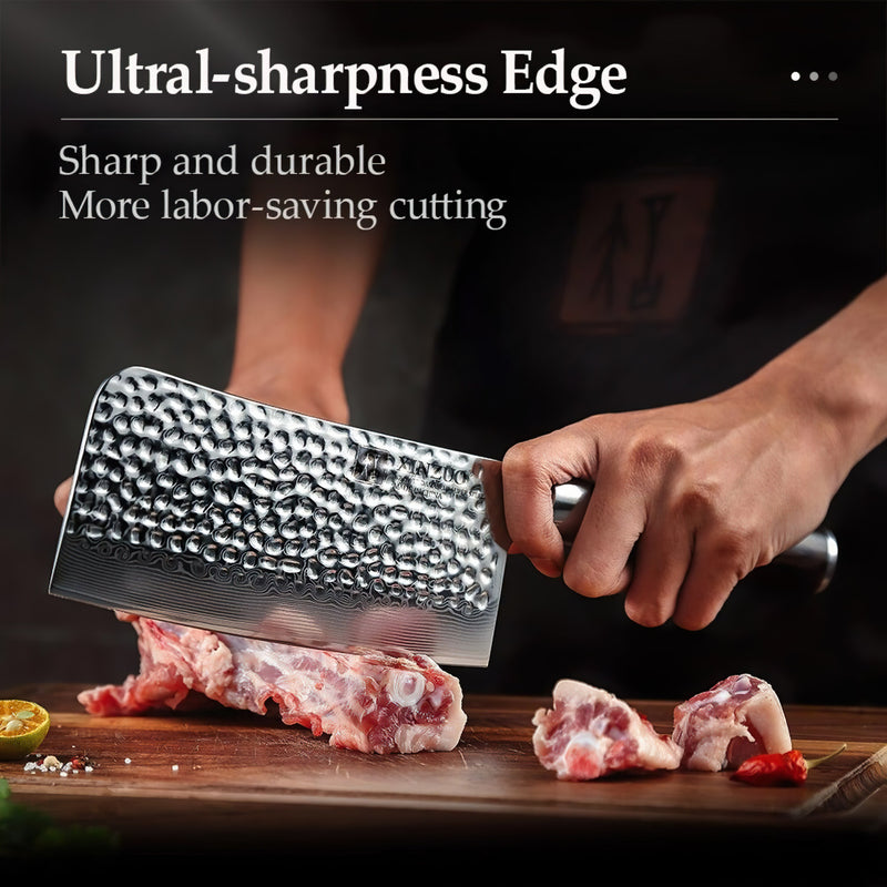 Xinzuo Professional Bone Chopper Knife Damascus Steel Stria He Series