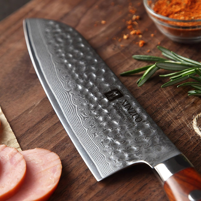 Xinzuo Professional Santoku Knife Damascus Steel Yun Series