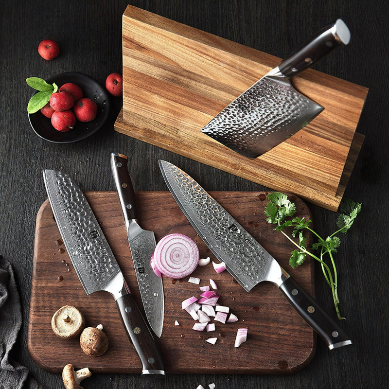 Xinzuo Professional Damascus Kitchen Knife Set 4 Pieces Ebony Yu Series