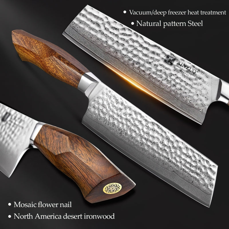 Xinzuo Professional Nakiri Knife Damascus Steel Stria Feng Series