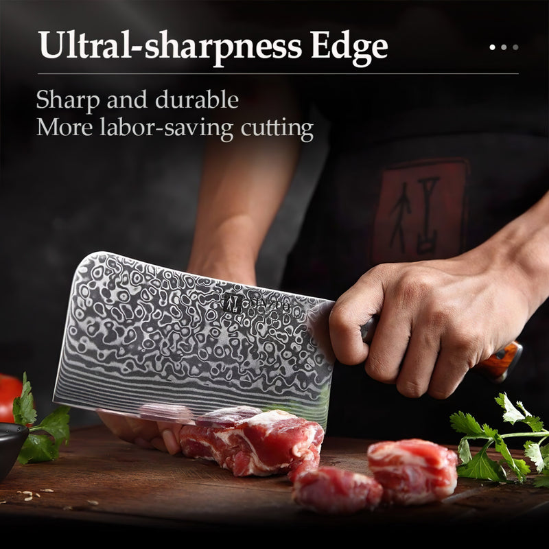 Professional Bone Chopper Knife Damascus Steel Yu Series