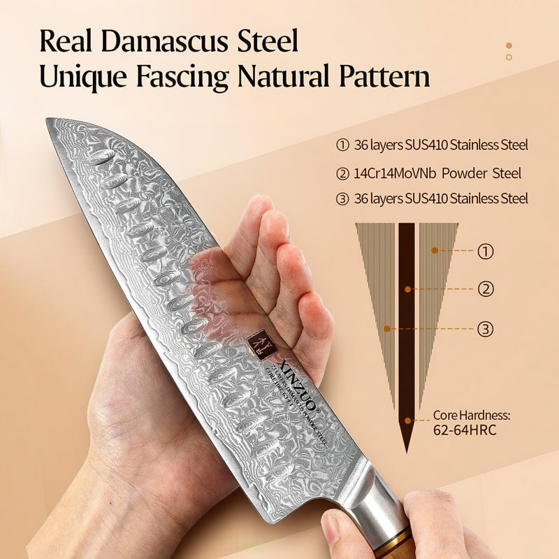 Xinzuo Professional Santoku Knife Damascus Steel Lan Series