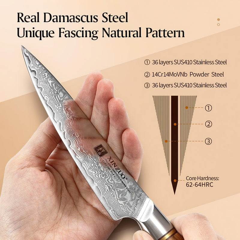 Xinzuo Professional Utility Knife Damascus Steel Lan Series