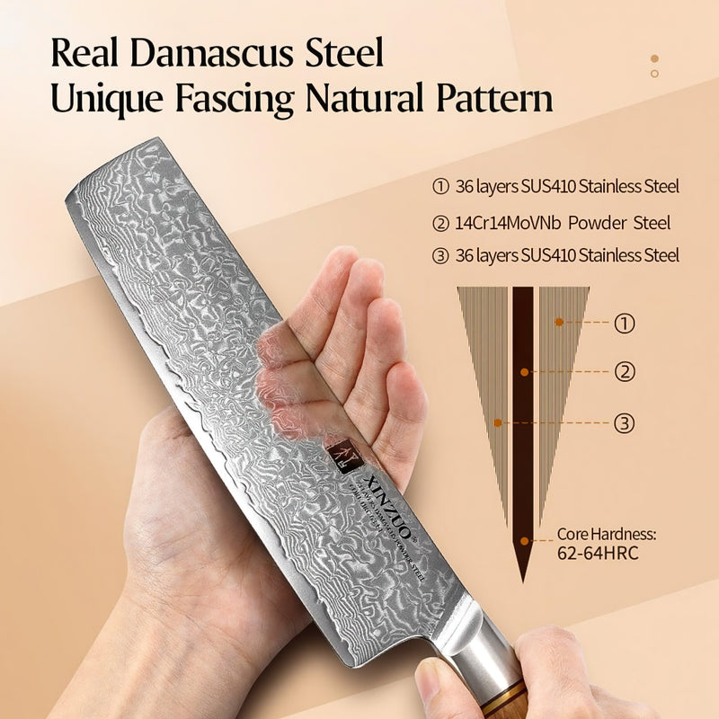 Xinzuo Professional Nakiri Knife Damascus Steel Lan Series