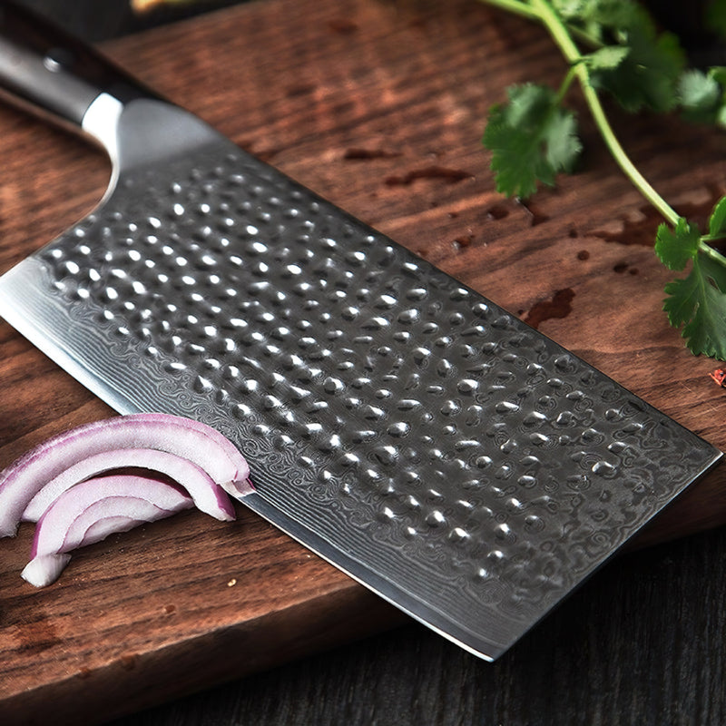 Professional Cleaver Knife Damascus Steel Ebony Yu Series