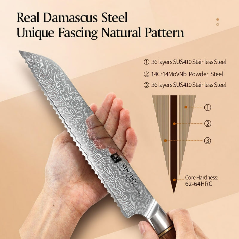 Xinzuo Professional Bread Knife Damascus Steel Lan Series