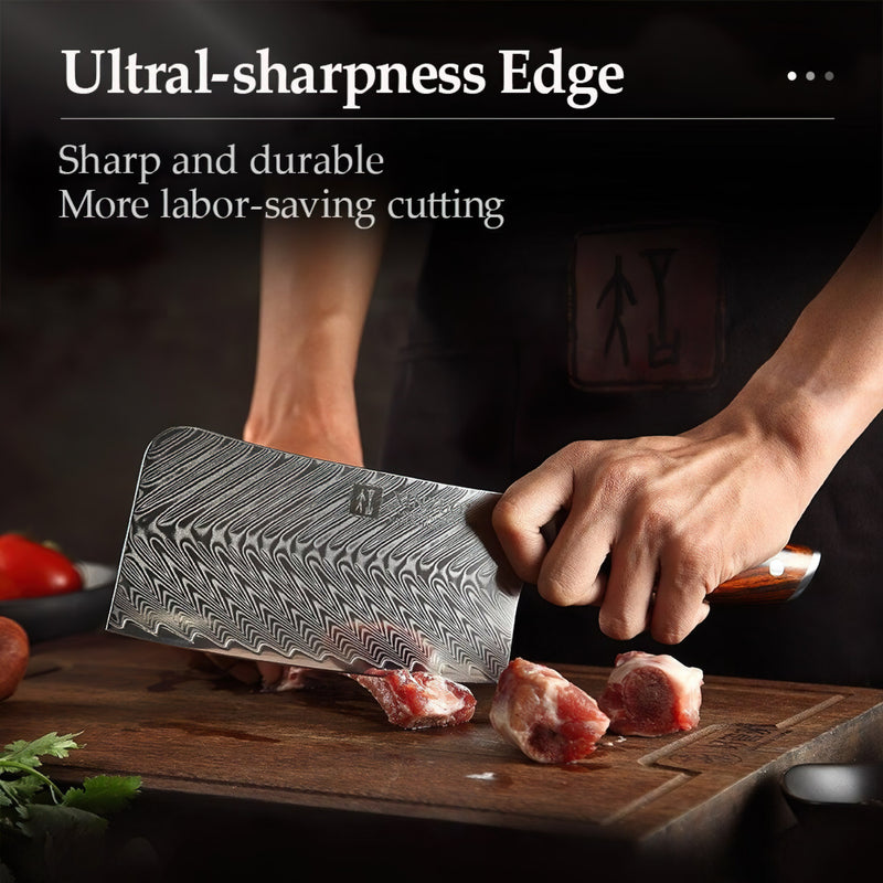 Xinzuo Professional Bone Chopper Knife Damascus Steel Yi Series