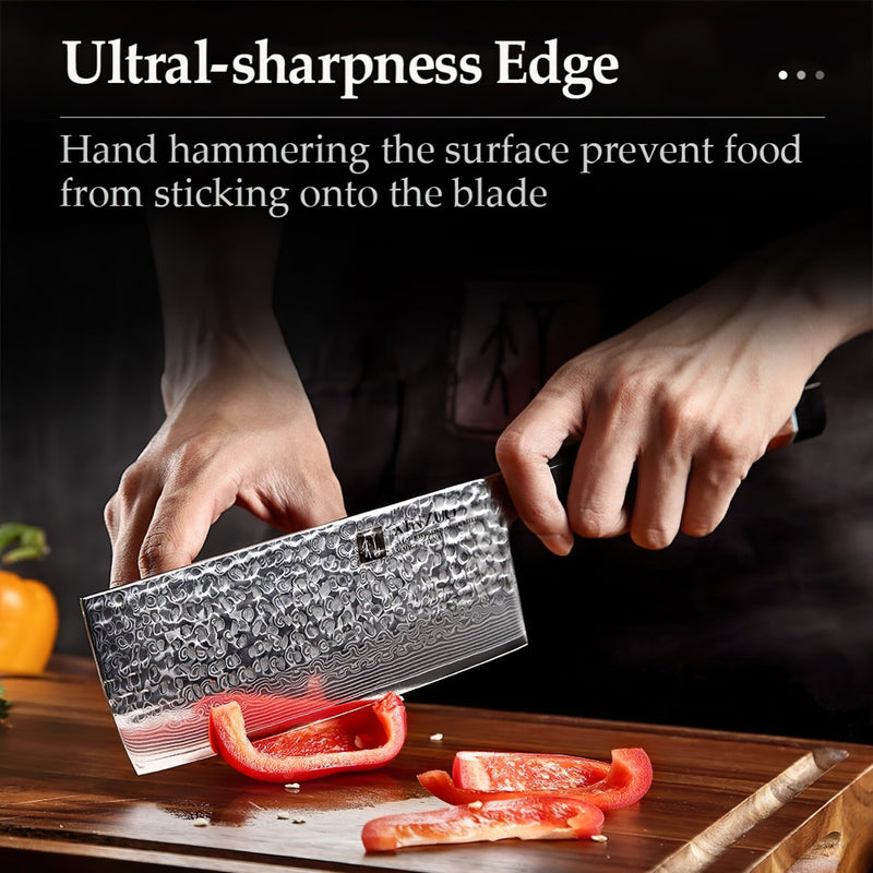 Professional Cleaver Knife Damascus Steel Stria Zhen Series