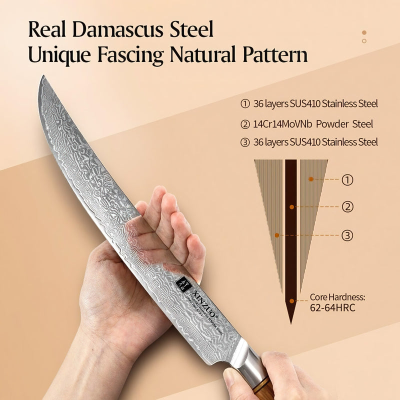 Xinzuo Professional Carving Knife Damascus Steel Lan Series